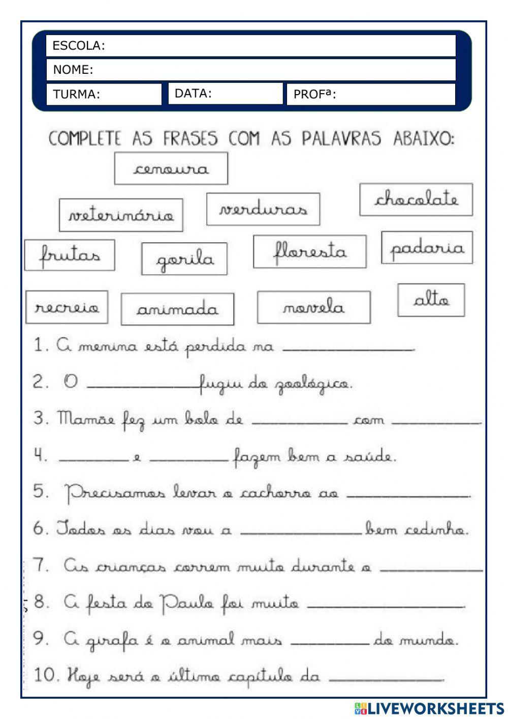 Singular, plural, feminino, masculino, sílabas