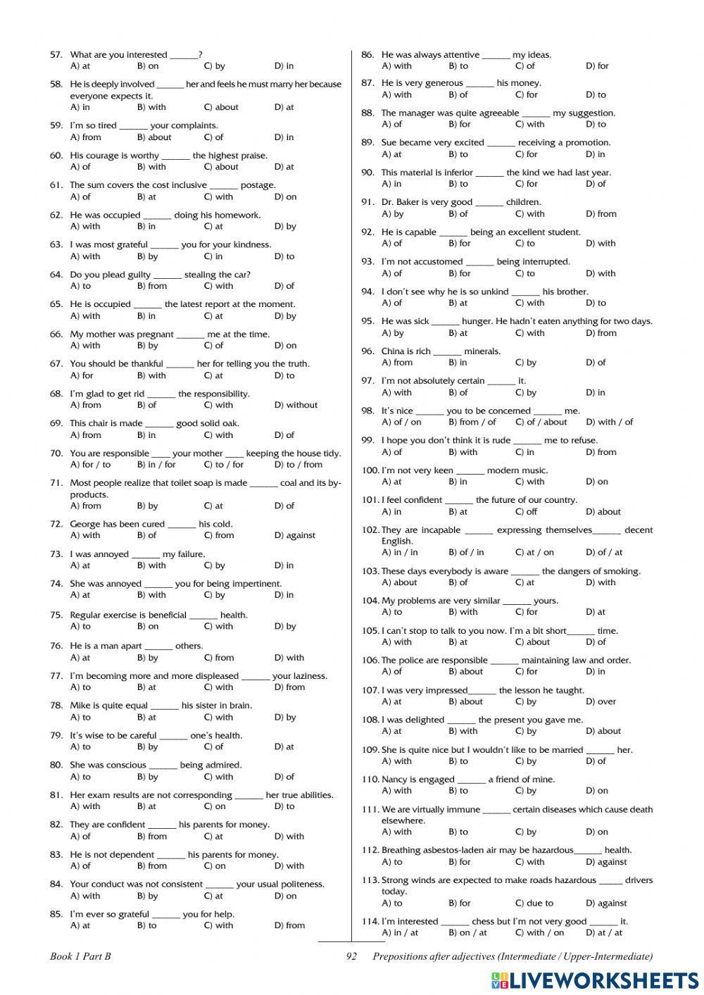 Prepositions after adjectives