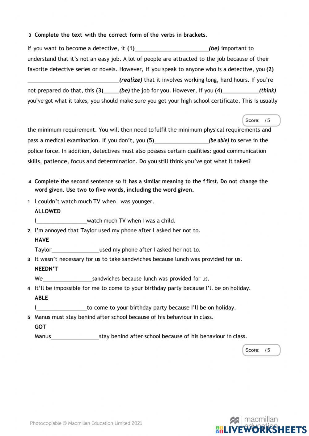 Grammar and Vocabulary - Midterm Exam. Optimise B2