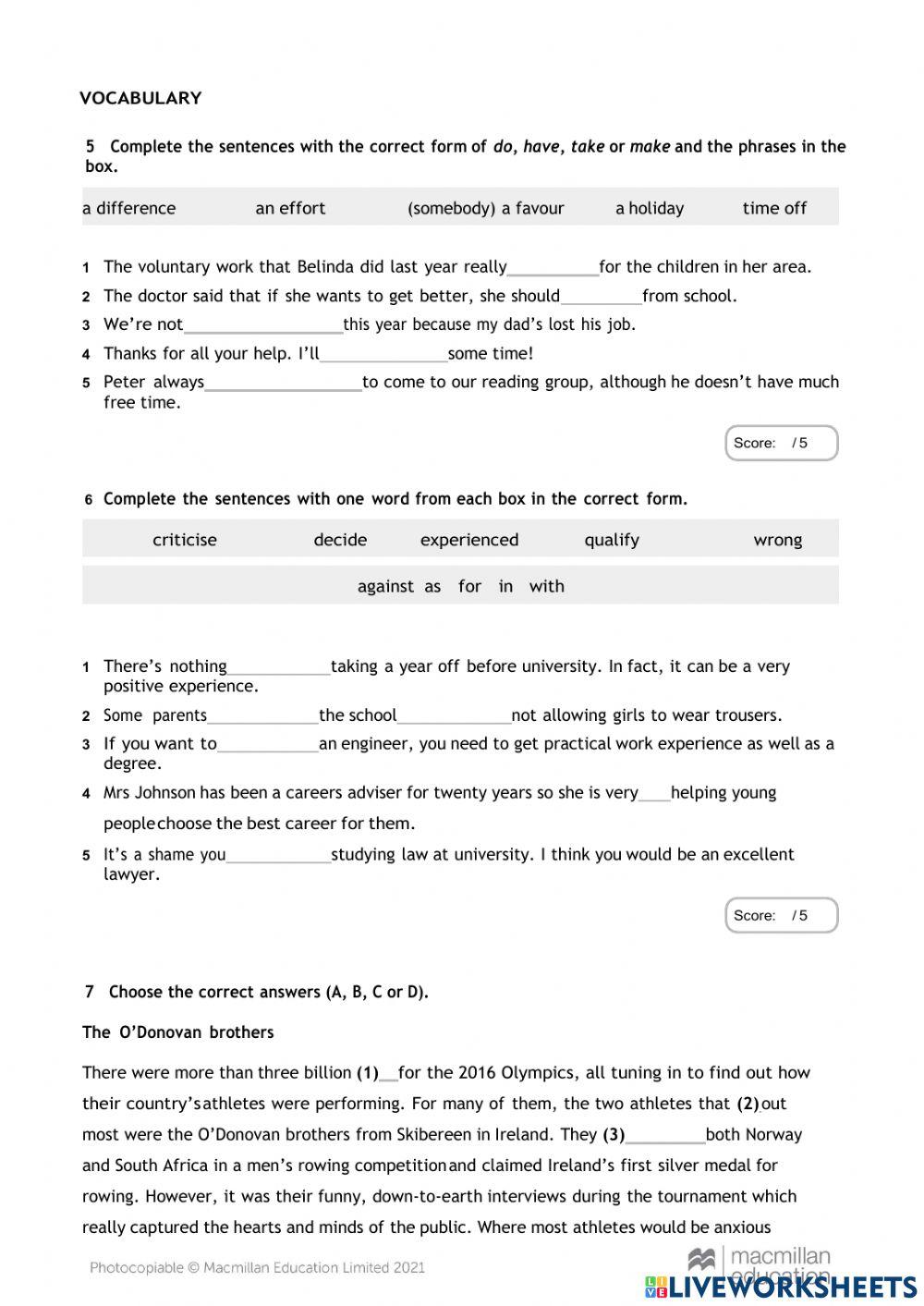 Grammar and Vocabulary - Midterm Exam. Optimise B2