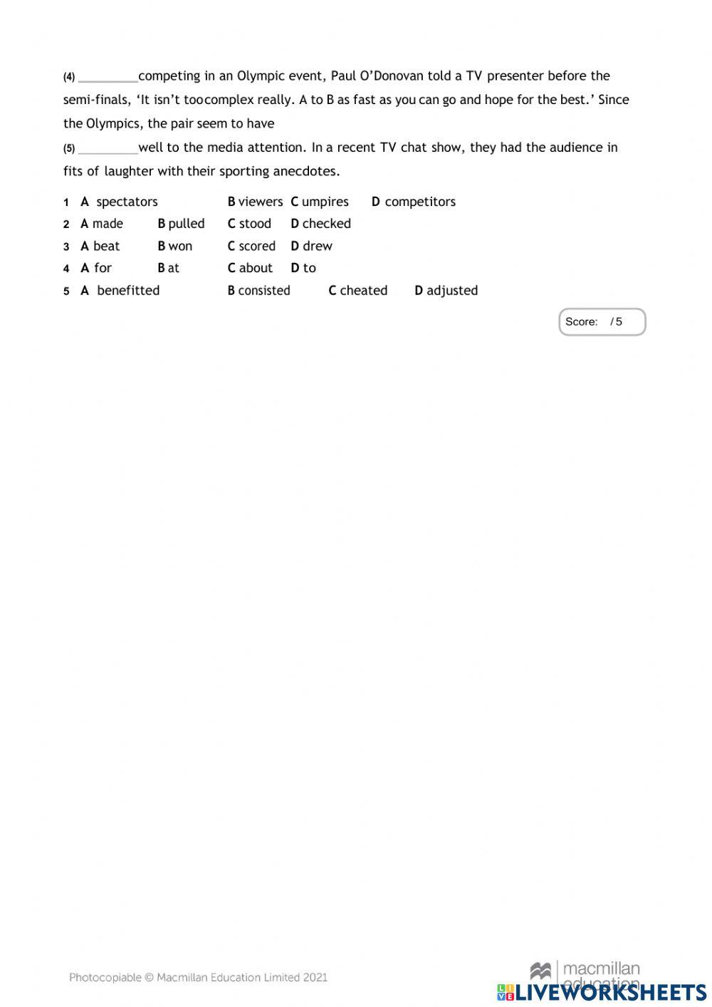 Grammar and Vocabulary - Midterm Exam. Optimise B2