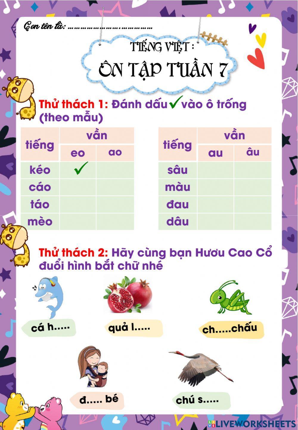 Lớp 1 - Tiếng việt - Tuần 7