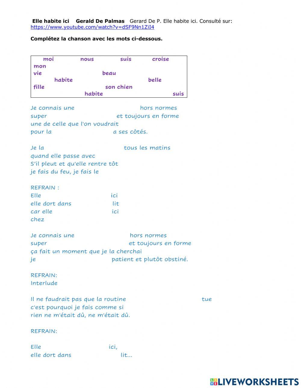 Chanson -Elle habite ici- Gérard De Palmas