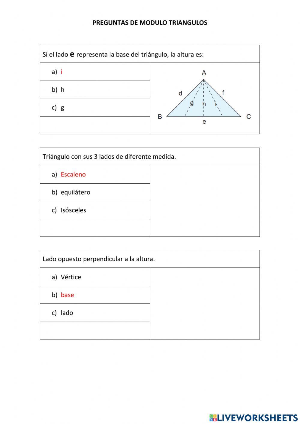 Prueba diagnostica , sección 1 : Triángulos