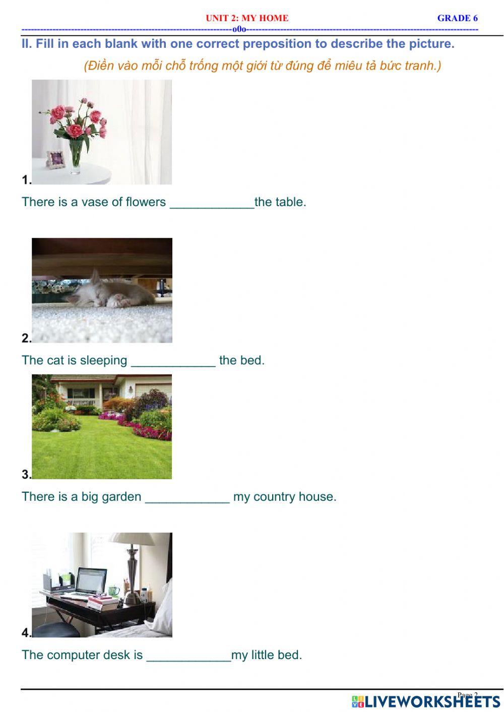 English 6 - unit 2 - preposition of place