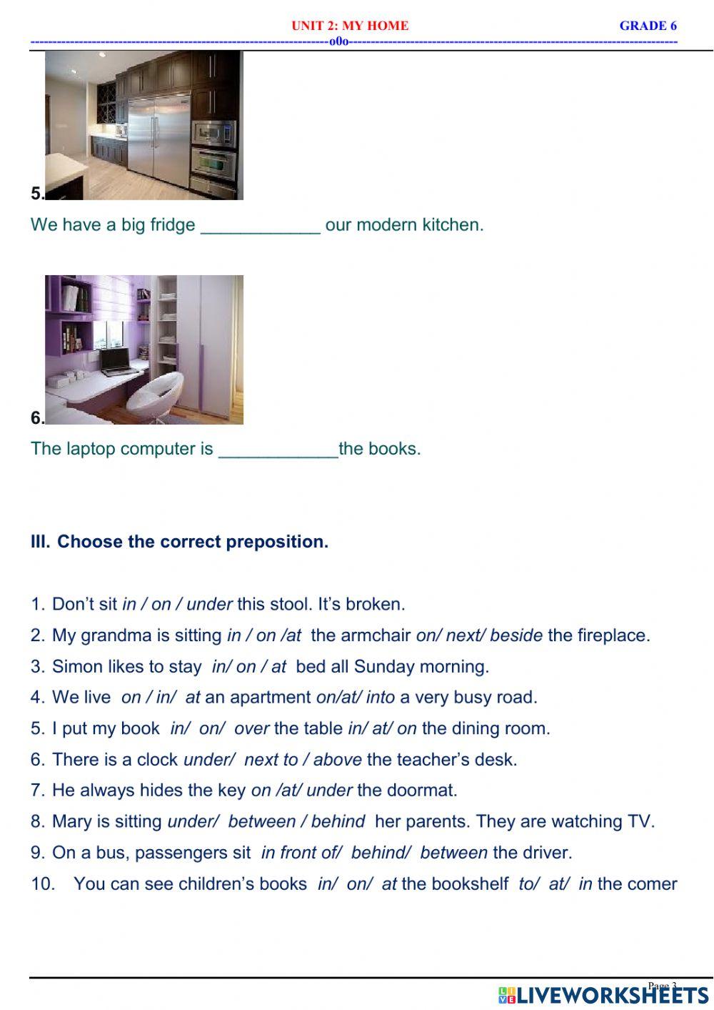 English 6 - unit 2 - preposition of place