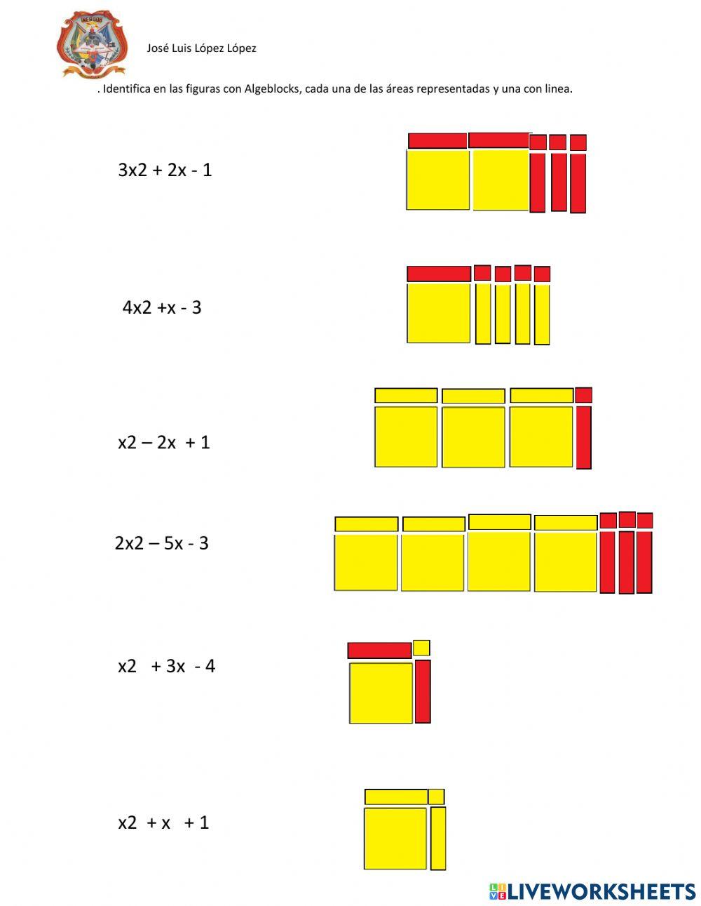 Expresiones algebraicas usando Algebloks