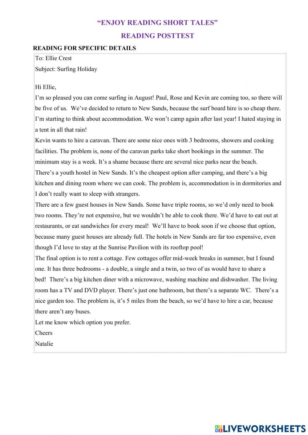 Reading conprehesion test