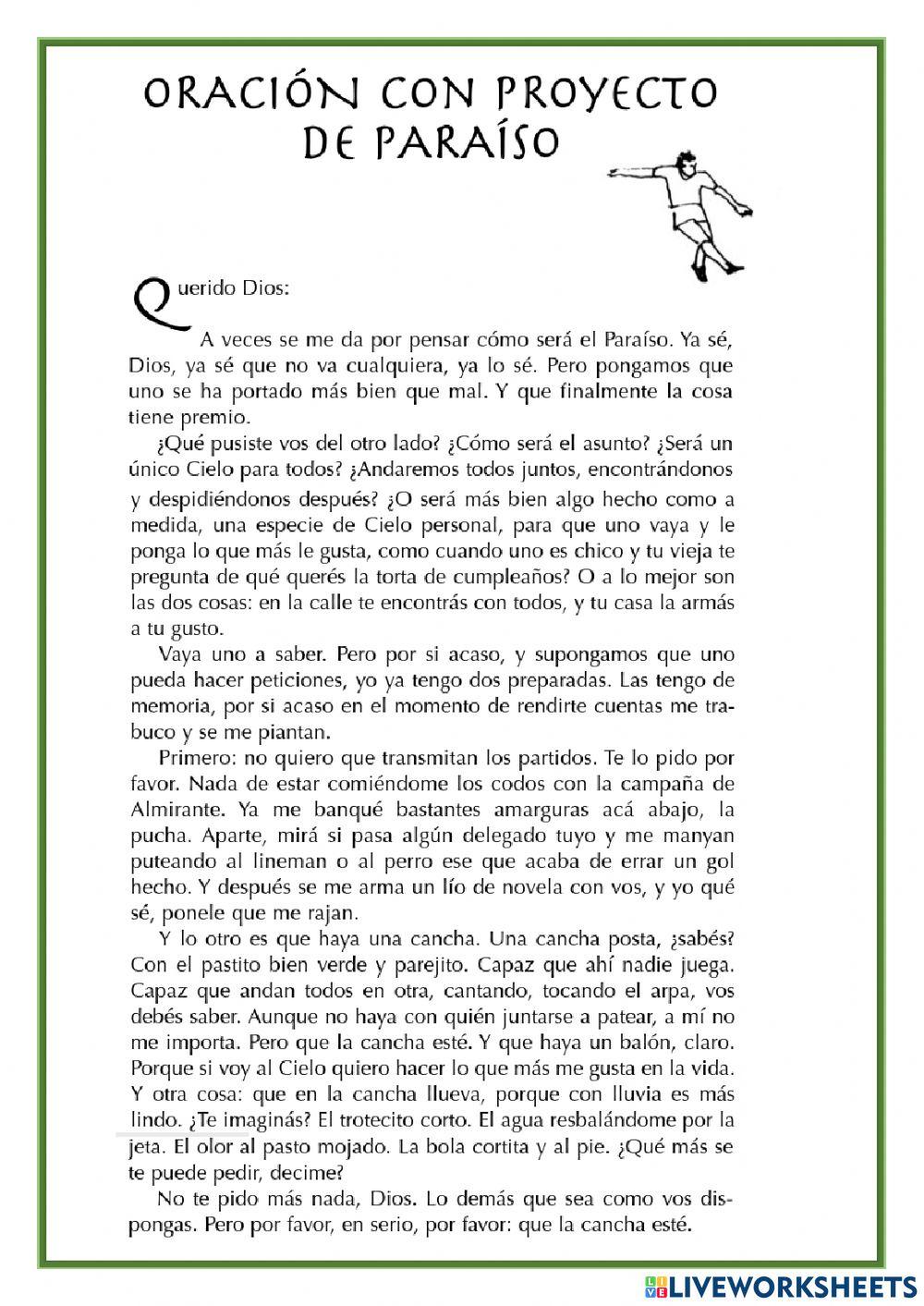 Cuento -Oración con proyecto de paraíso- de Eduardo Sacheri