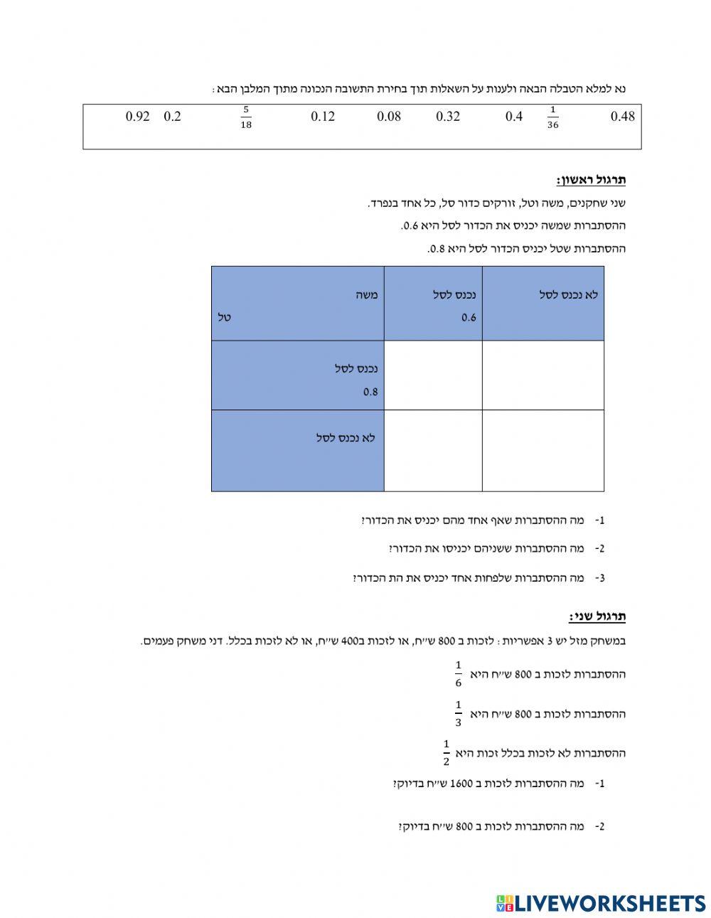 מאורעות בלתי תלויים וניסוי הצלחה מאורעות בלתי תלויים וניסוי הצלחה