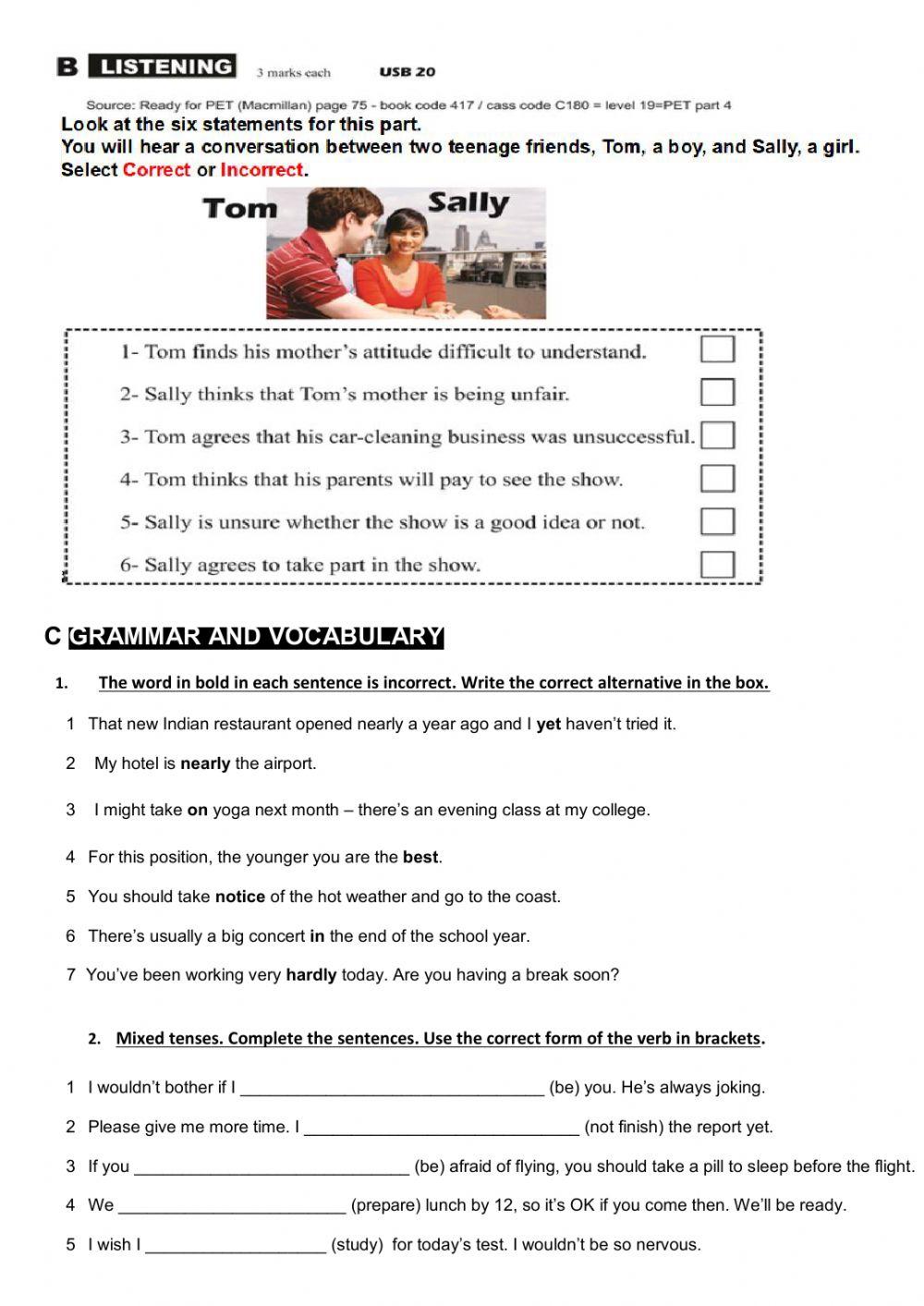 UPPER - INTERMEDIATE ADULTS FIRST TERM TEST