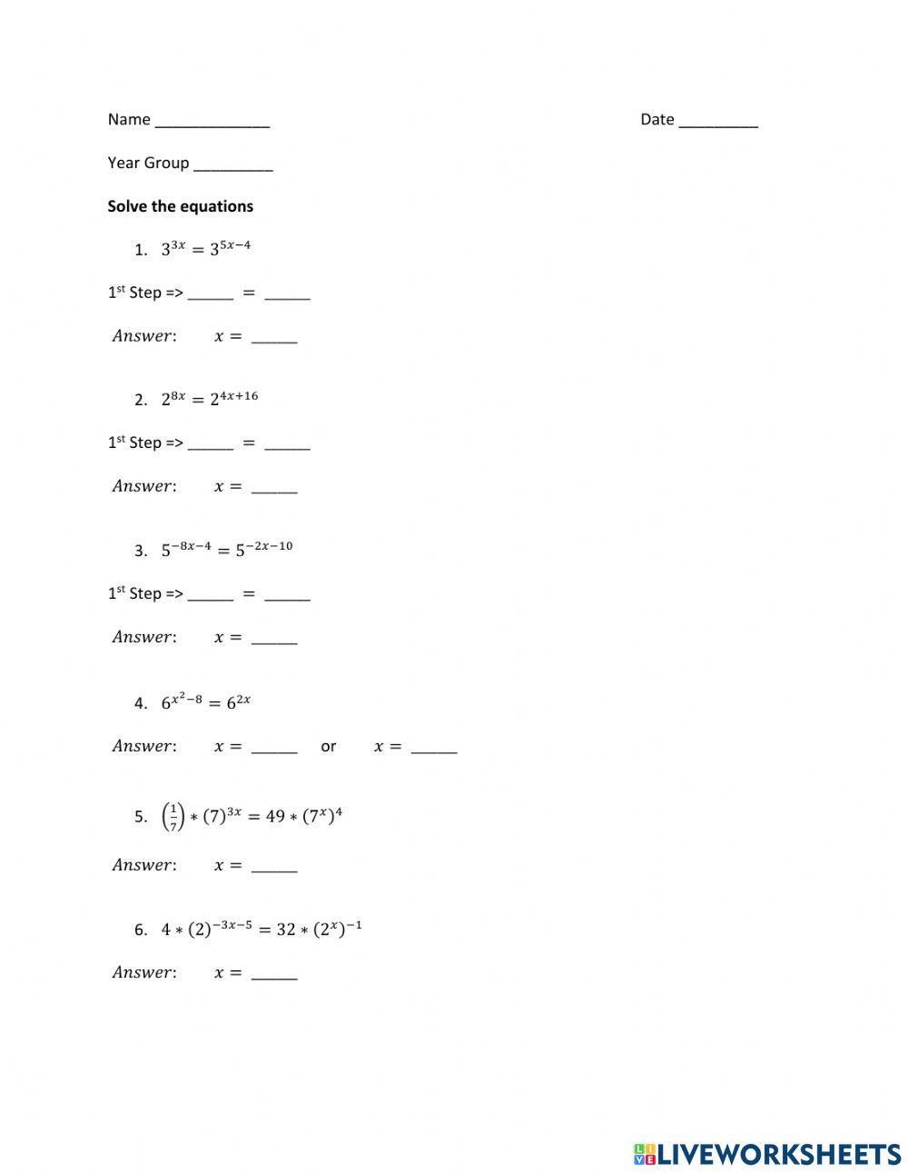Exponential Functions - Solve for the Power Exponential Functions - Solve for the Power