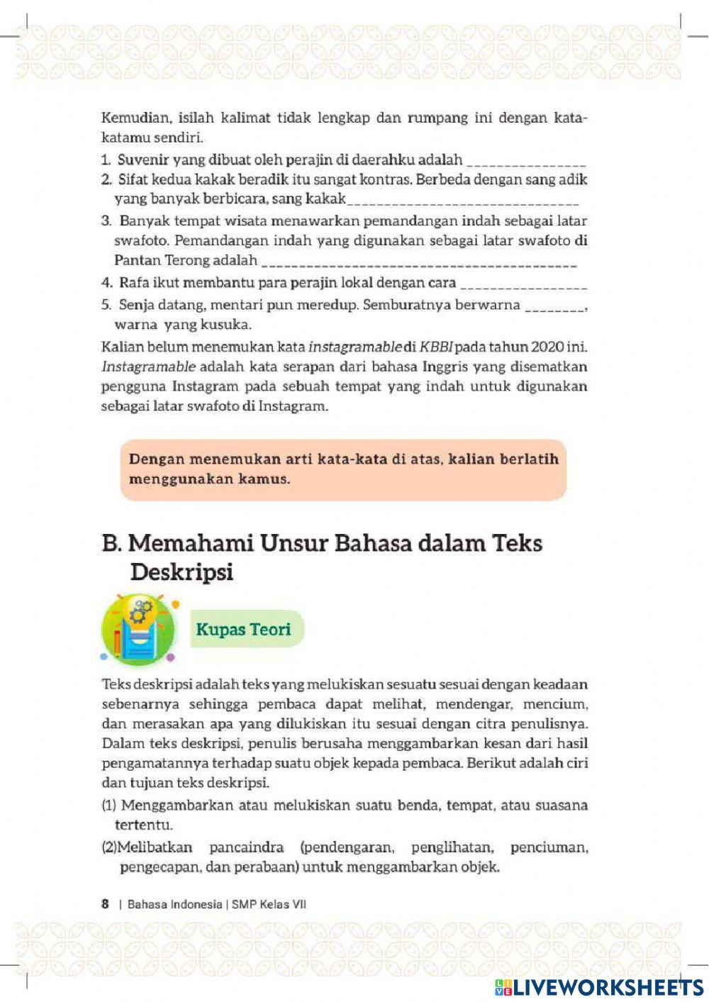 Memahami isi teks deskripsi