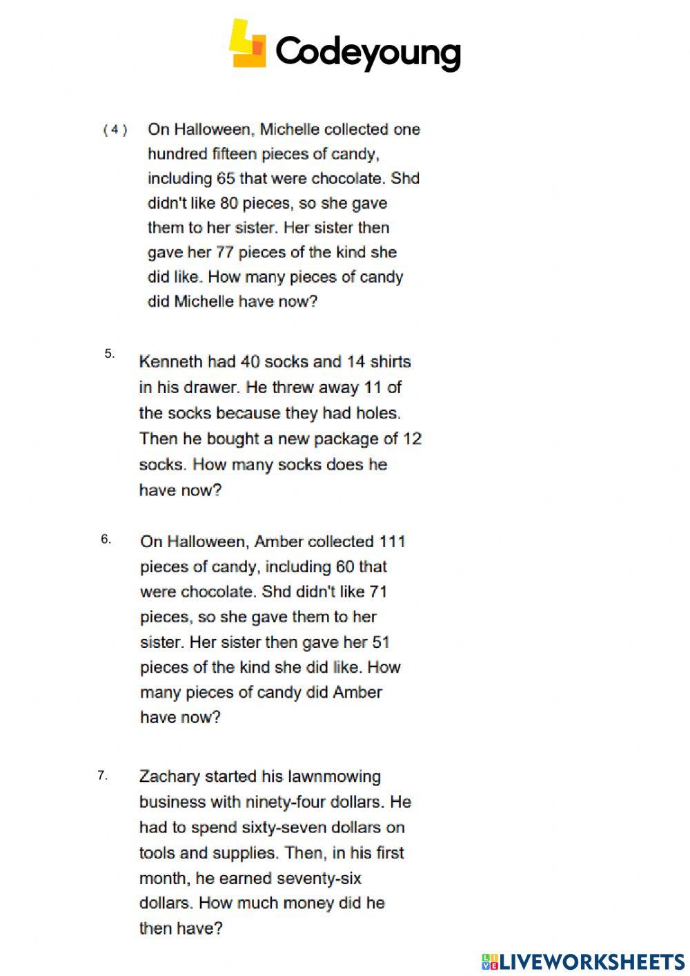 Advanced-Solve 2 Step Word Problems on Addition & Subtraction
