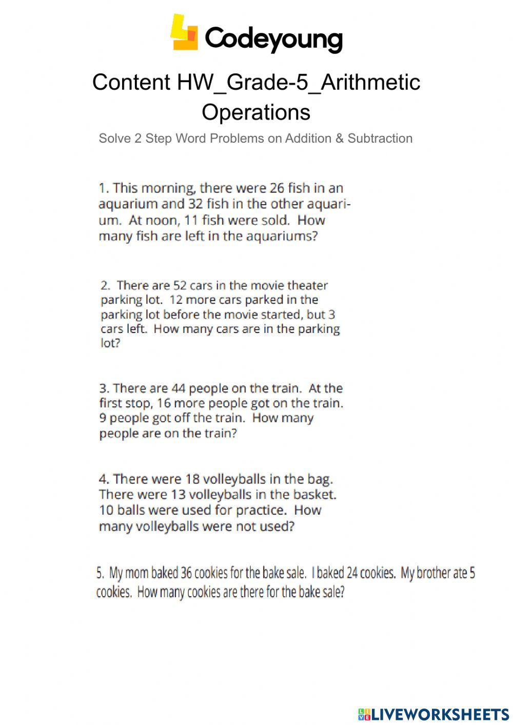 Content-HW-Solve 2 Step Word Problems on Addition & Subtraction