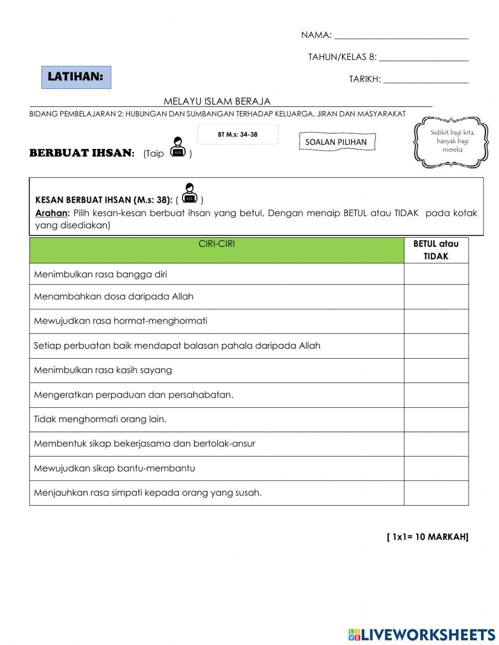 Latihan mib berbuat ihsan - soalan pilihan