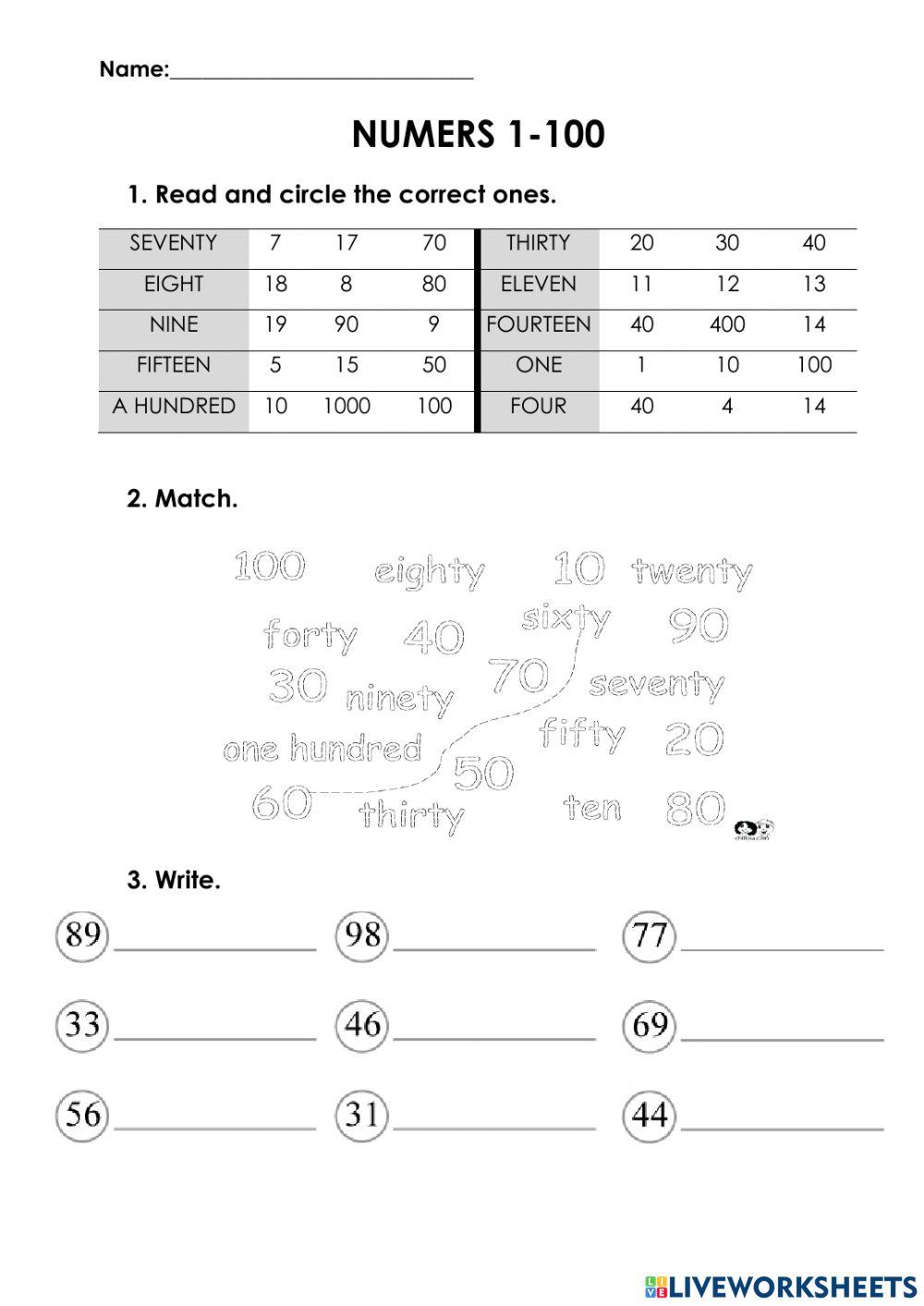 Numbers from 1 to 100