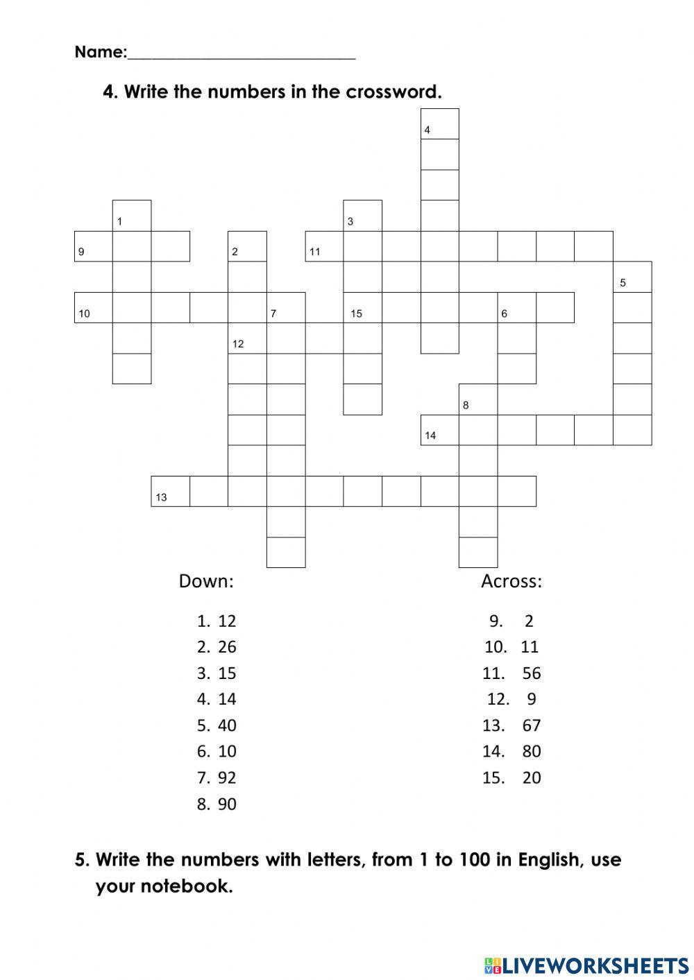 Numbers from 1 to 100