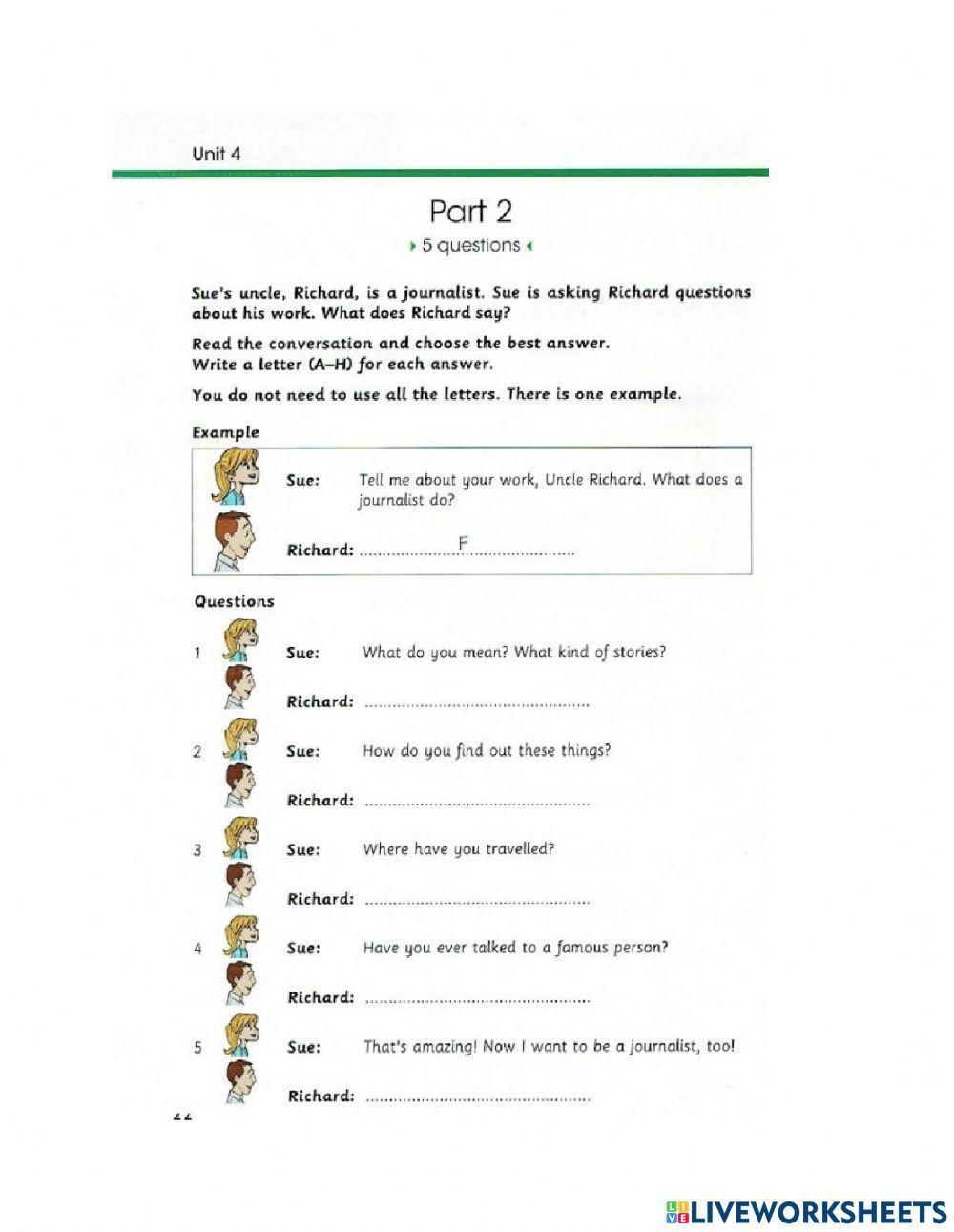 Flyers Skill Builder R&W part 1-5 Unit 4