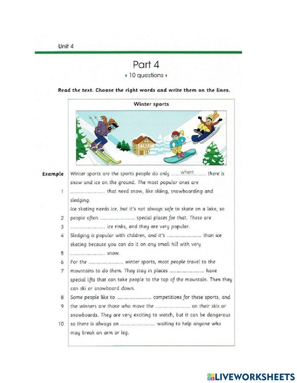 Flyers Skill Builder R&W part 1-5 Unit 4