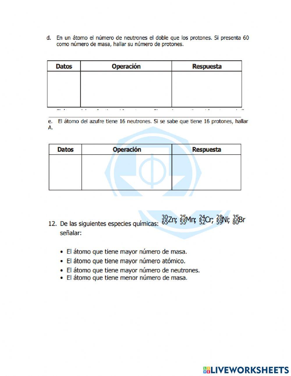 Número de masa y número atomico
