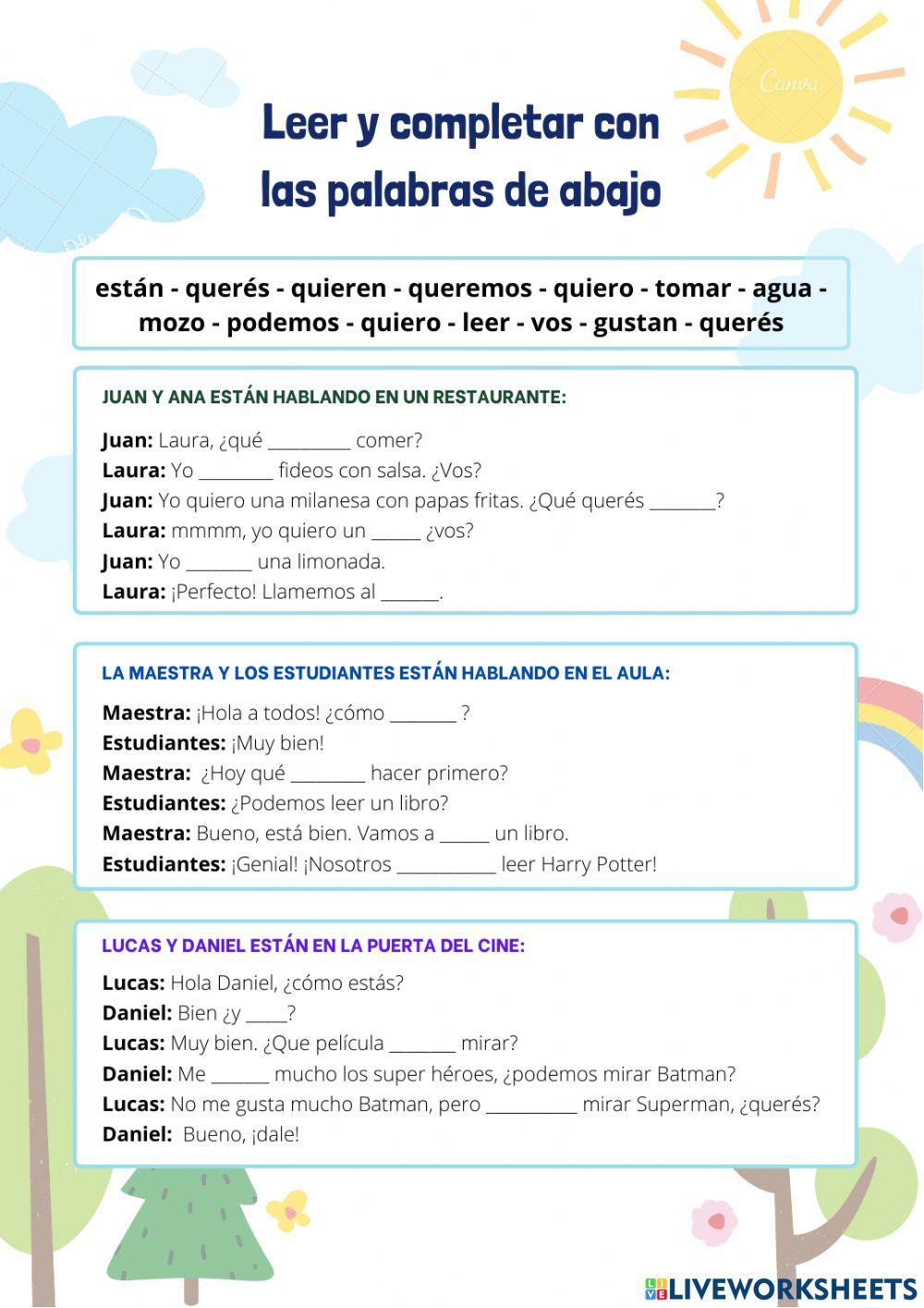 Leer y completar dialogos