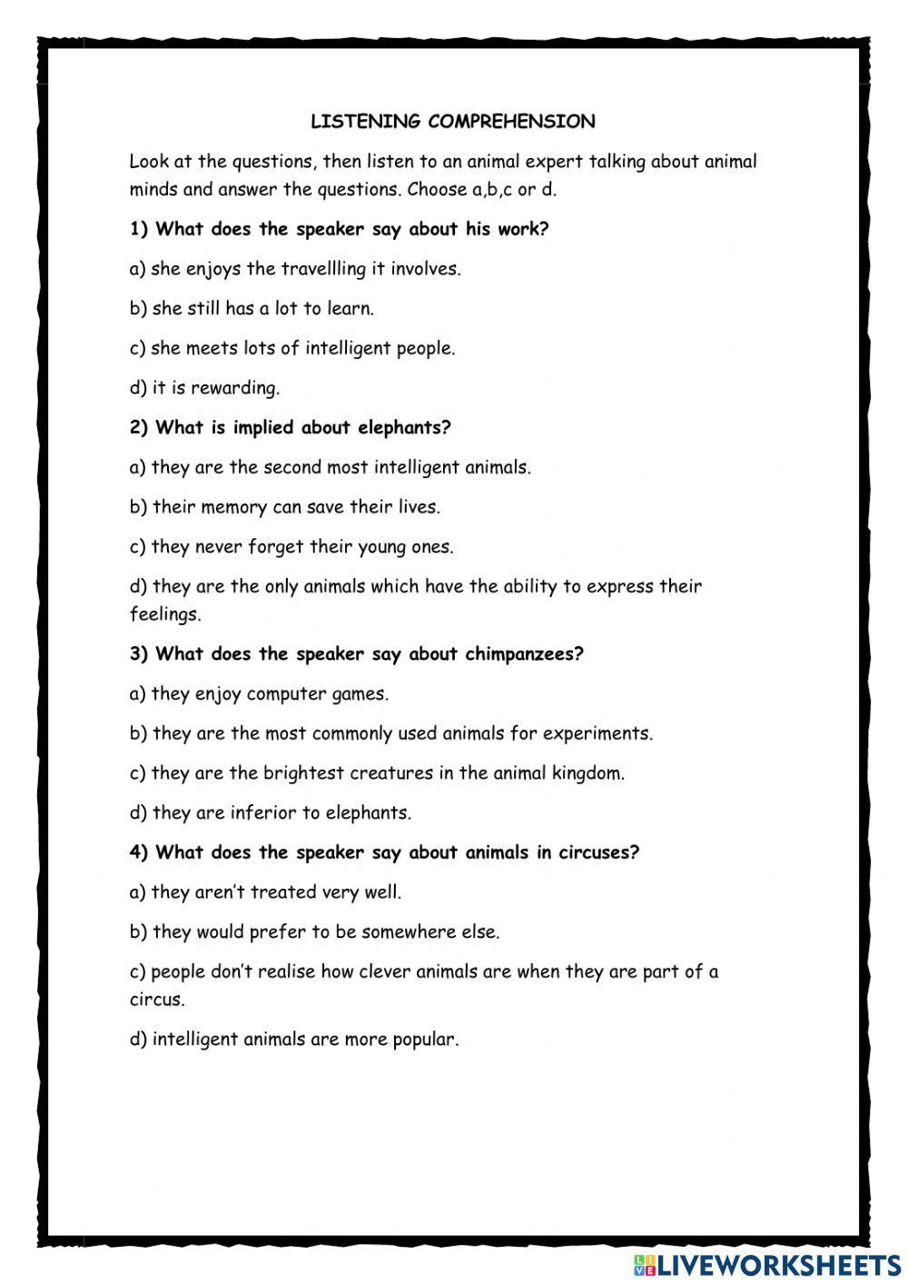 Listening comprehension quiz 1 Listening comprehension quiz 1