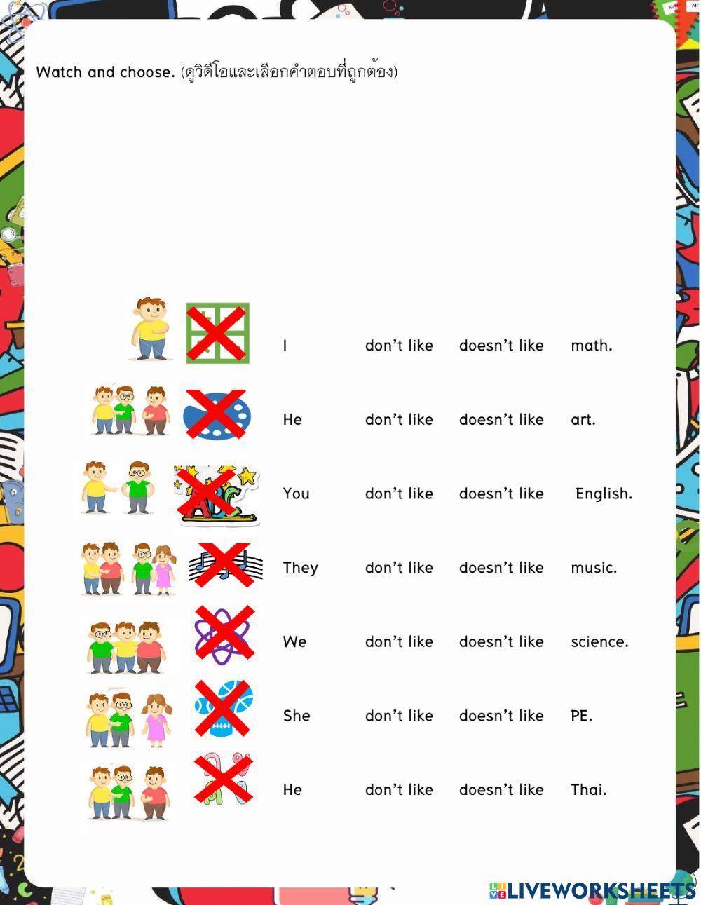 Don't like-doesn't like P.3