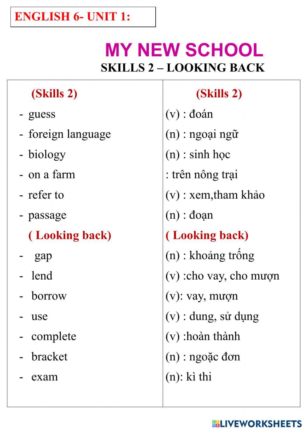 English 6- unit 1- skills 2-looking back
