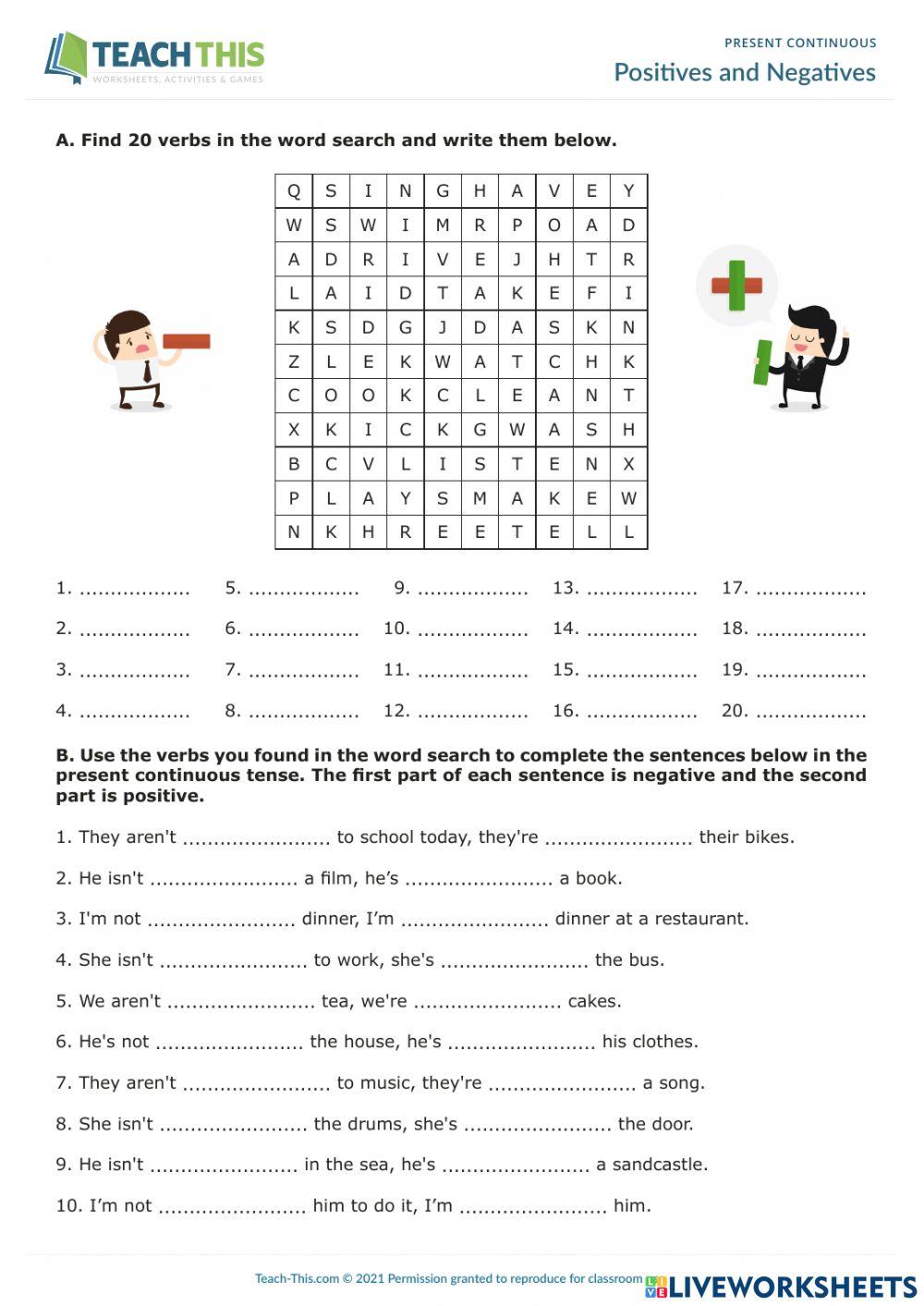 Present Continuous - Positive and Negatives