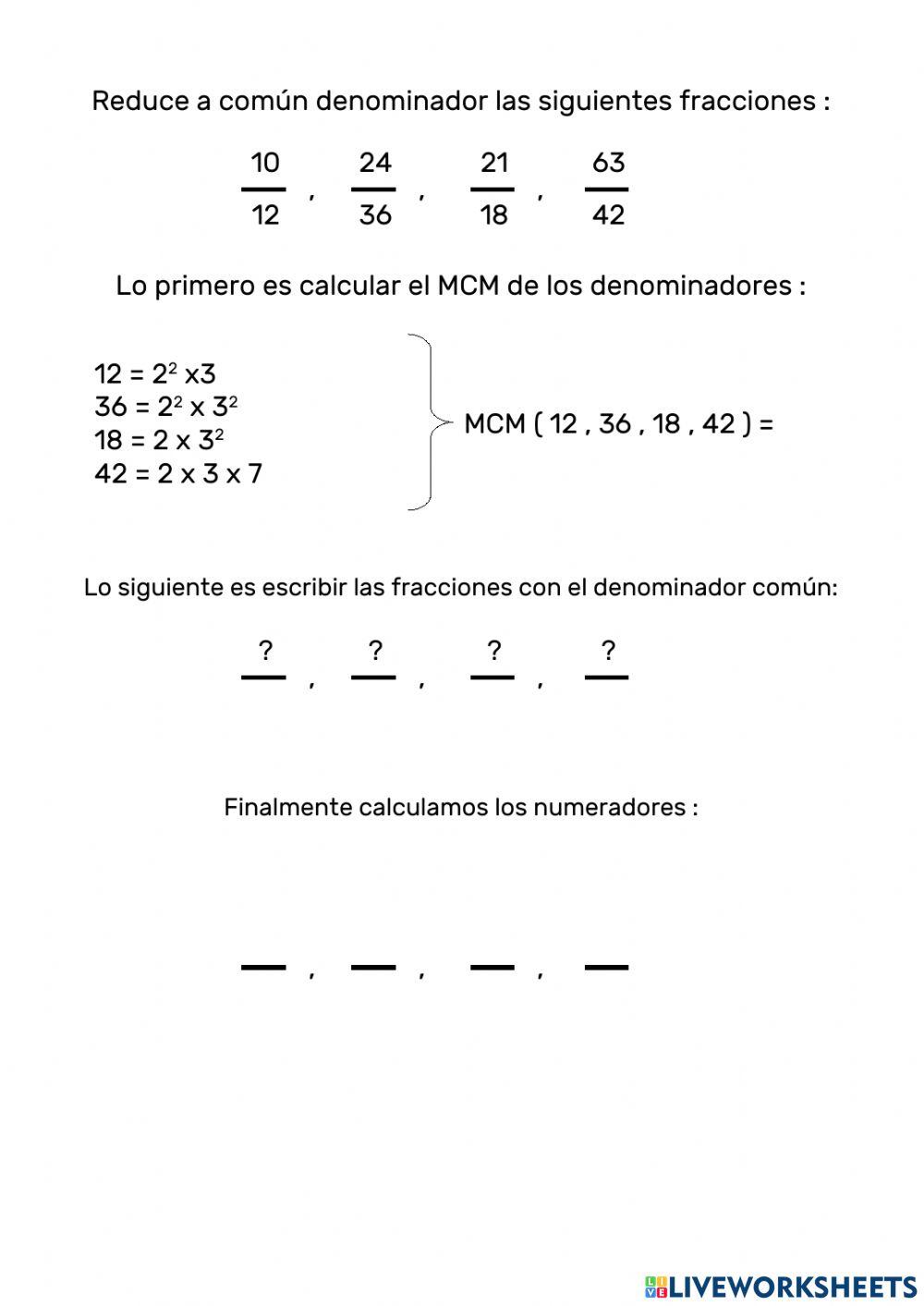 Reducir Comun Denominador