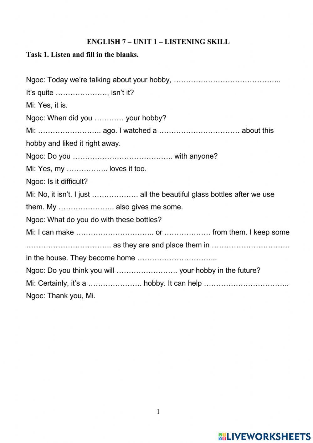 English 7 - Unit 1 - Listening Skill