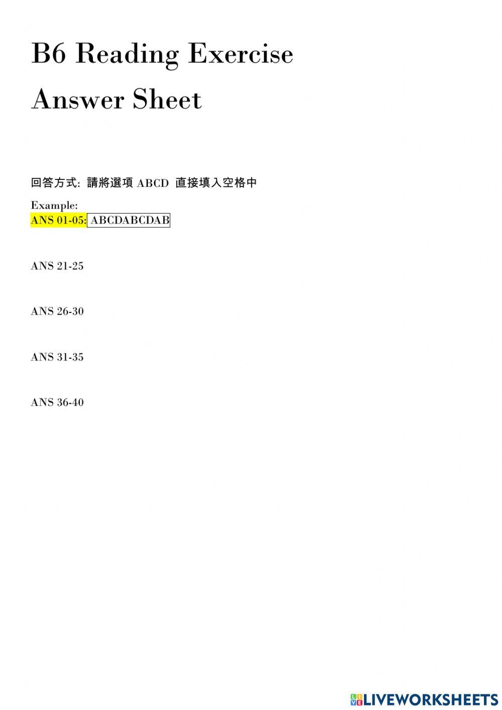 B6 Reading Exercise: 21-40