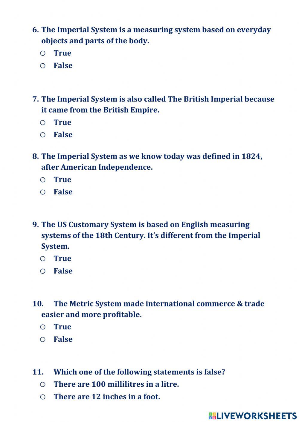 Metric vs Imperial Measurements Quiz