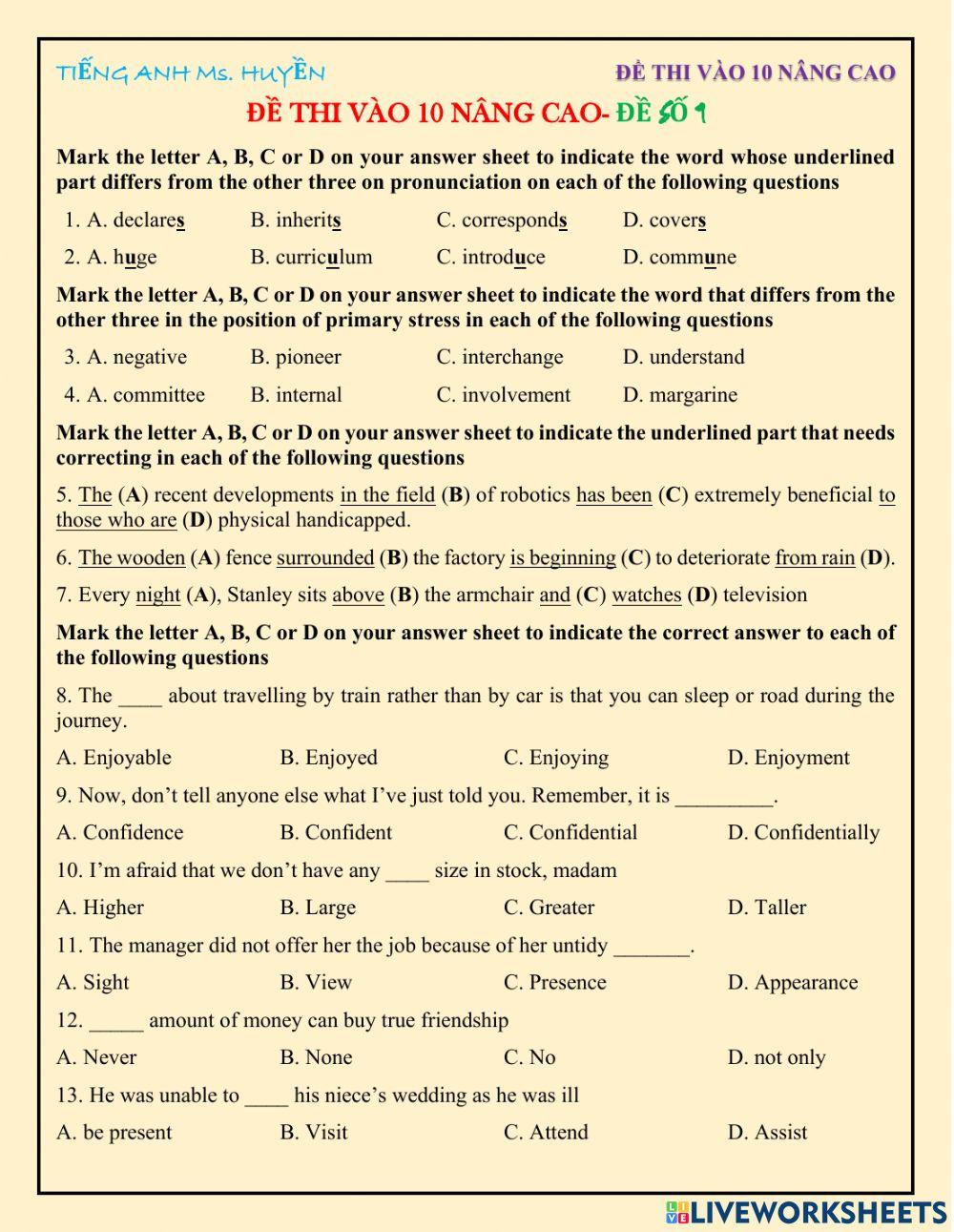 Đề thi nào 10 nâng cao- số 1