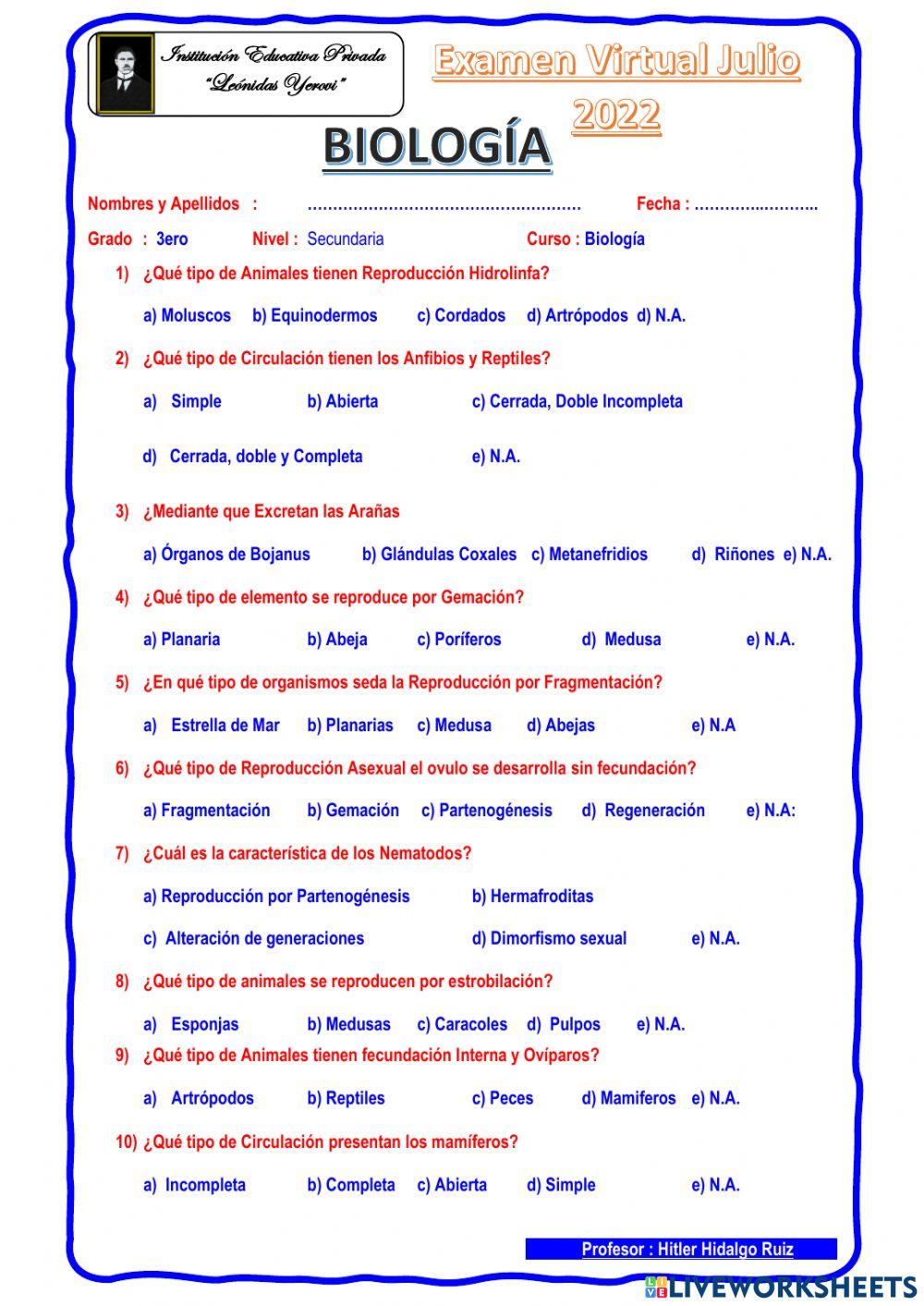 Practica Biologia 3ero sec