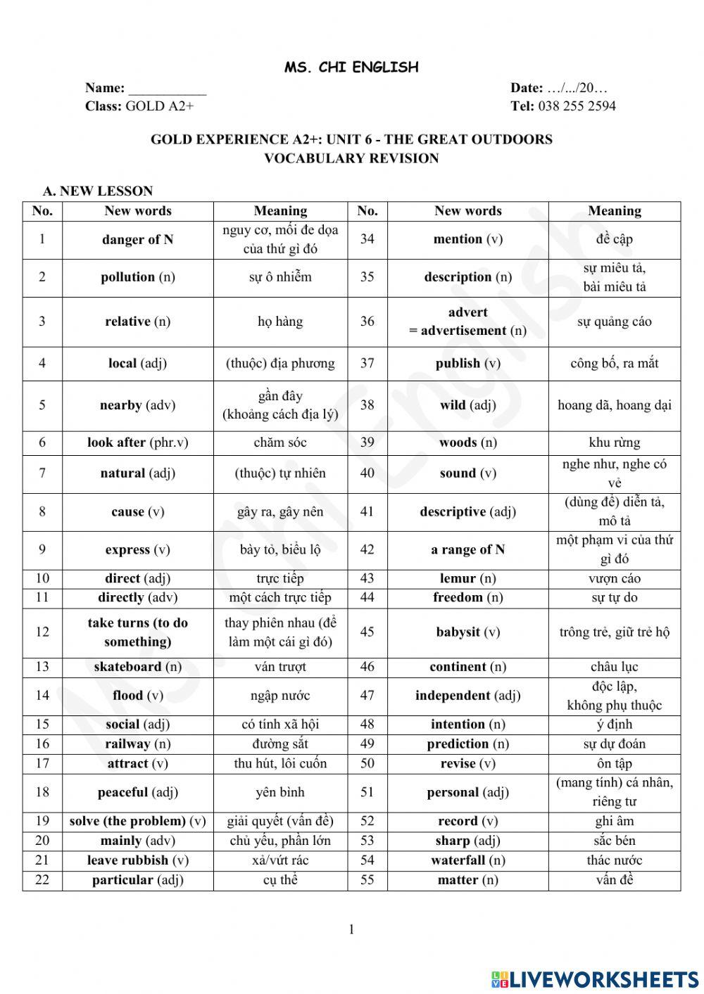 Foreign Teacher-GOLDA2+-U6-VOCAB