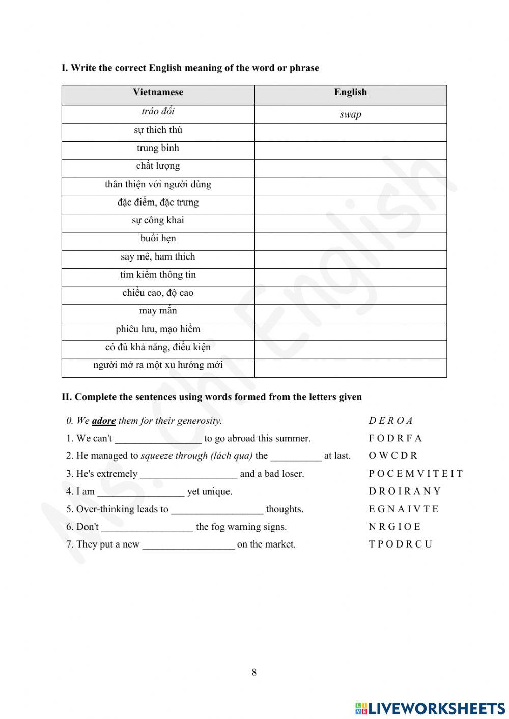 Foreign Teacher-GOLDA2+-U6-VOCAB
