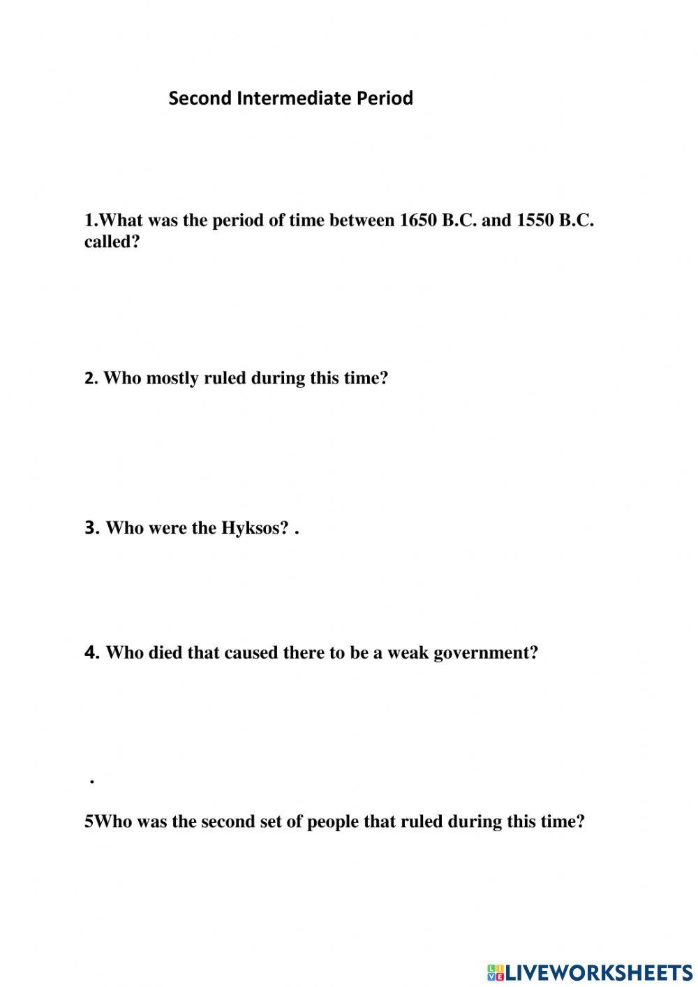 Second Intermediate Period Second Intermediate Period