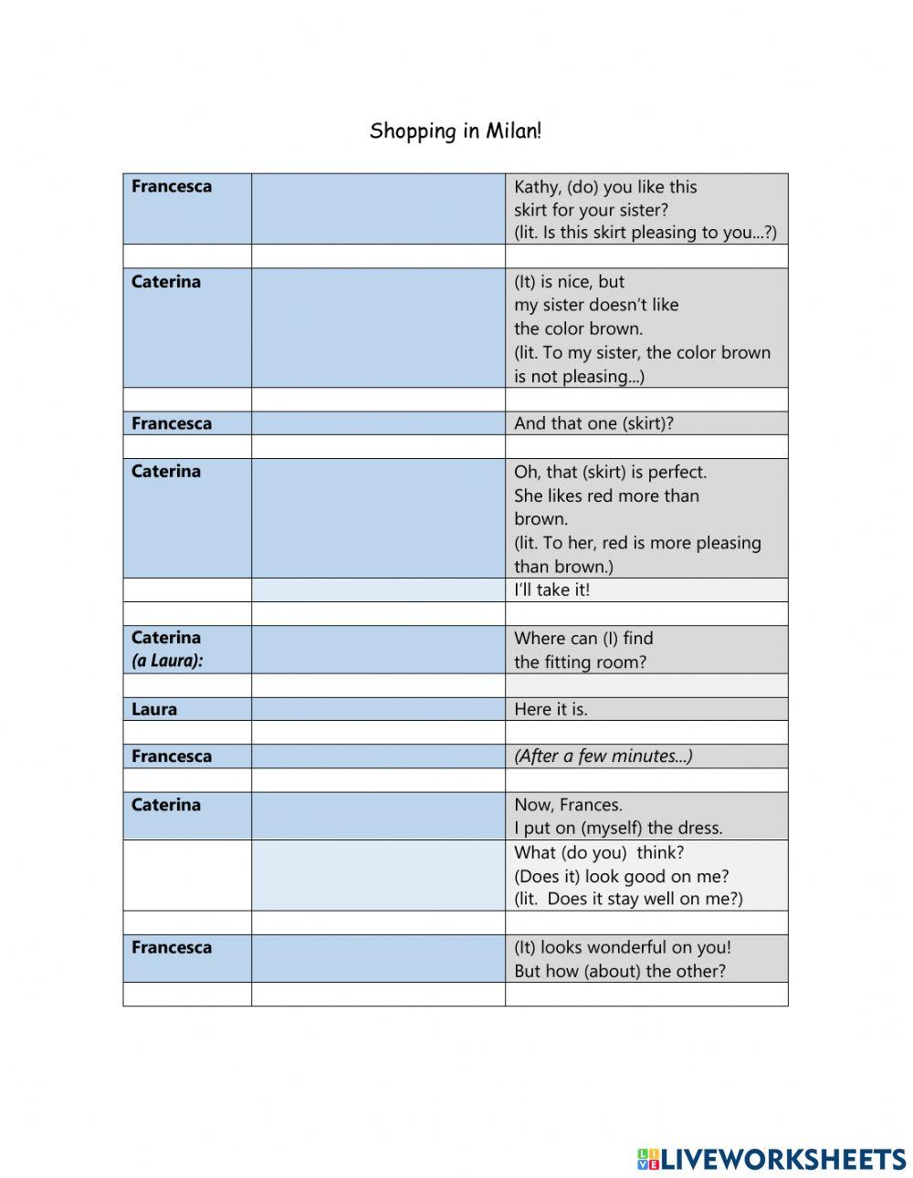 Shopping in milan - dialogue A2