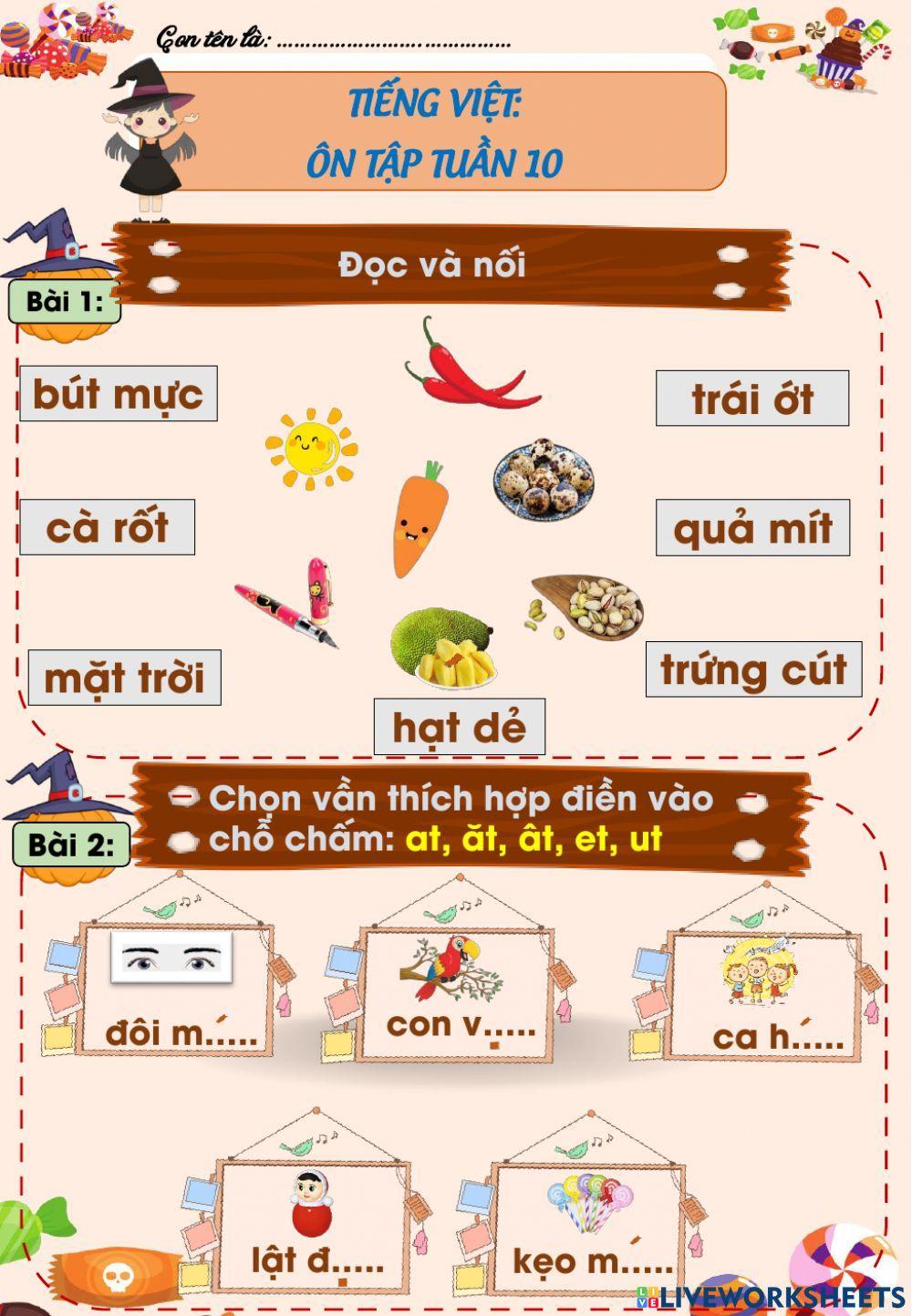 Tiếng việt - Lớp 1 - Tuần 10