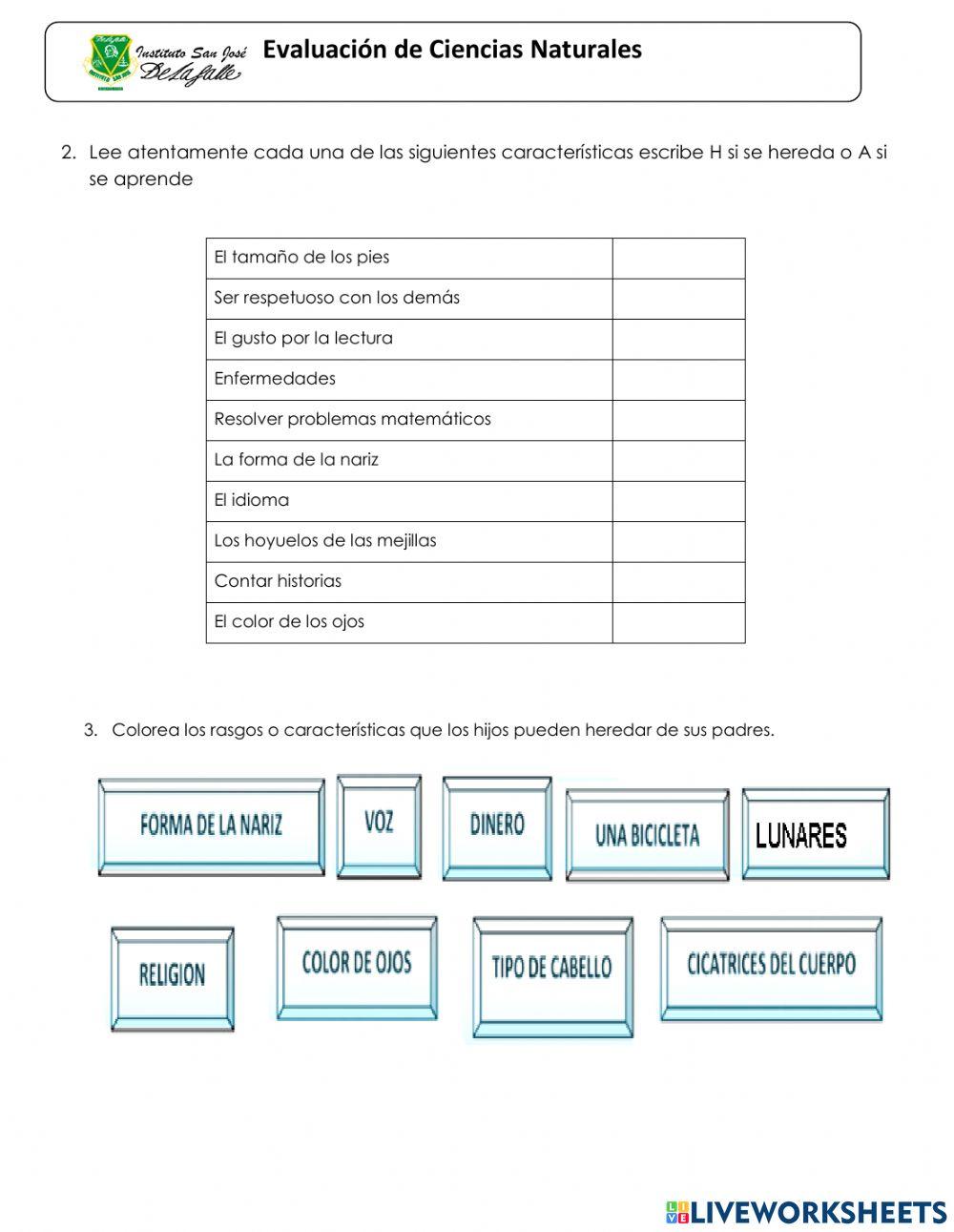 Evaluación de ciencias naturales 3