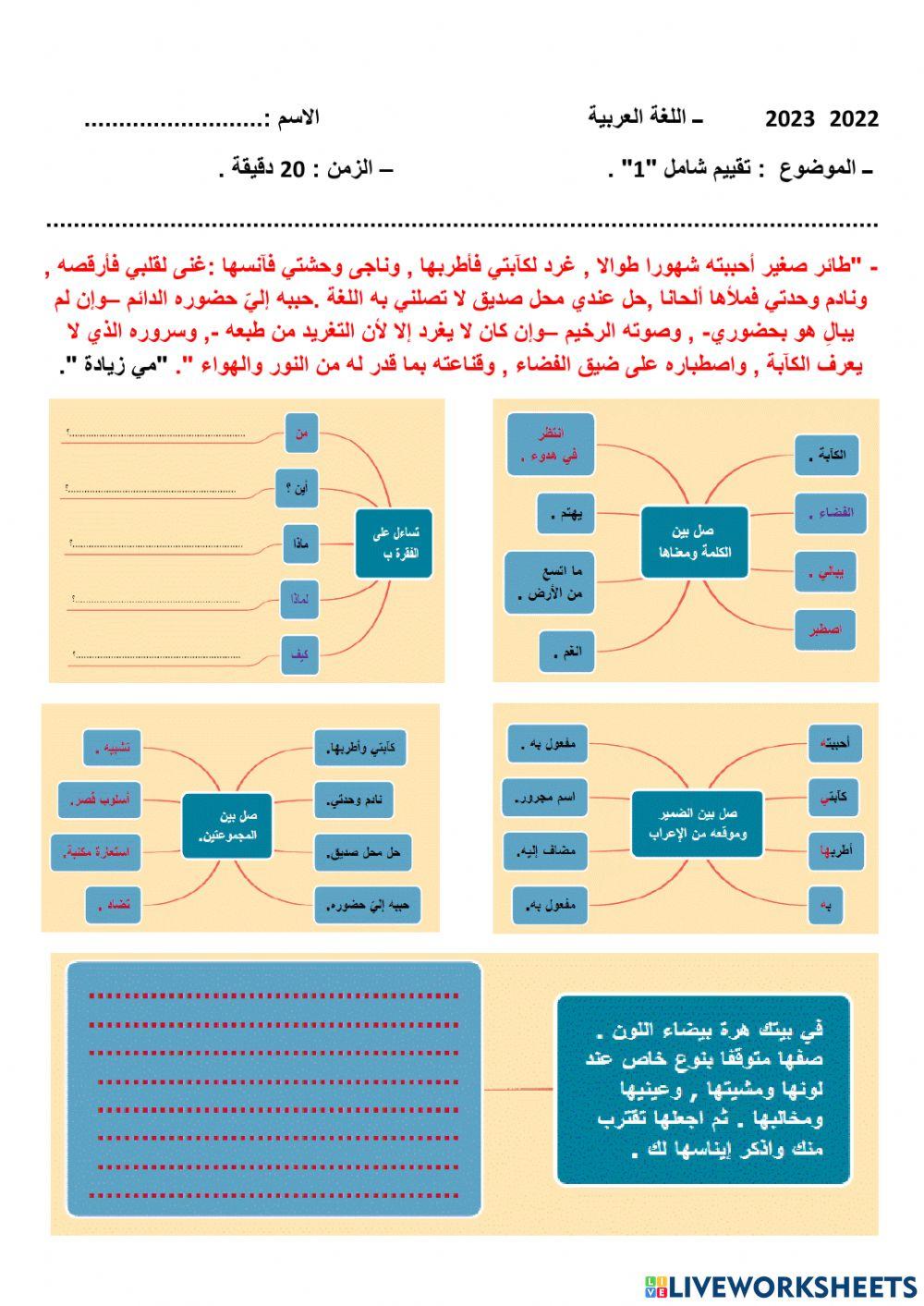 تقييم شامل : نحو - ألفاظ- معاني - بلاغة - إنشاء