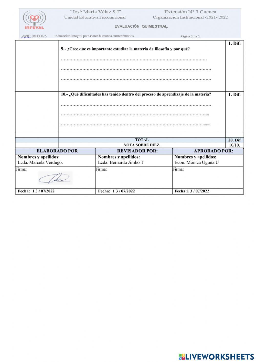 Examen de filosofía(supletorio)-primero Examen de filosofía(supletorio)-primero