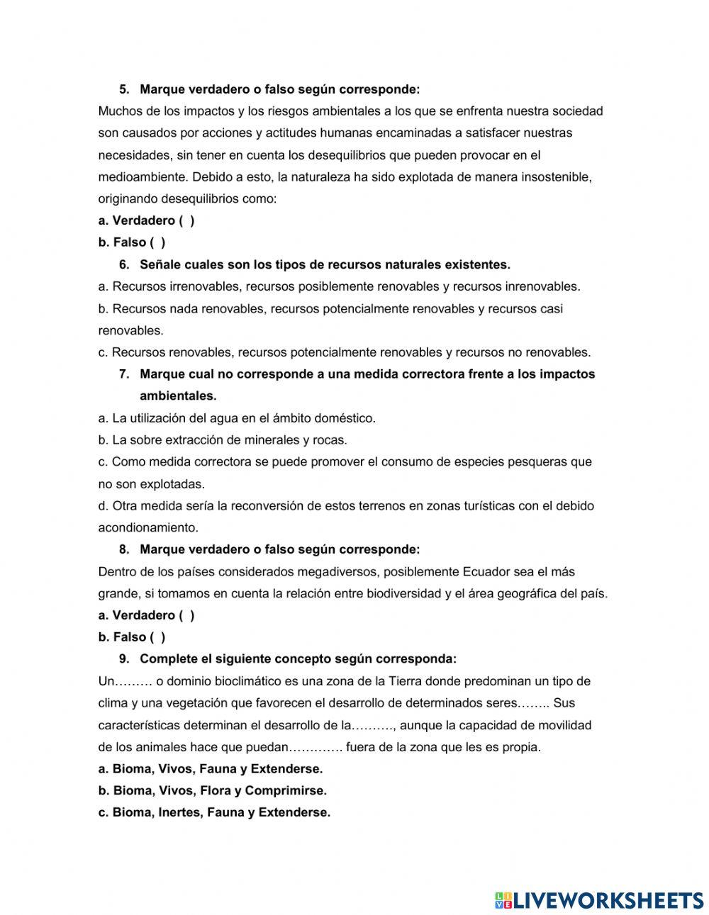 Evaluacion sobre los Biomas