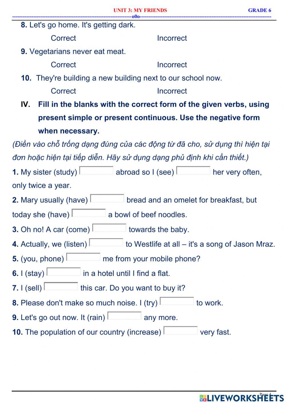English 6 - Unit 3 - My Friends - Present Continuous