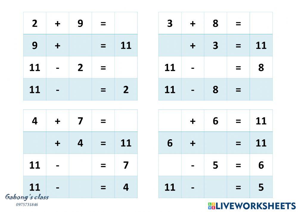 Cộng trừ trong phạm vi 20