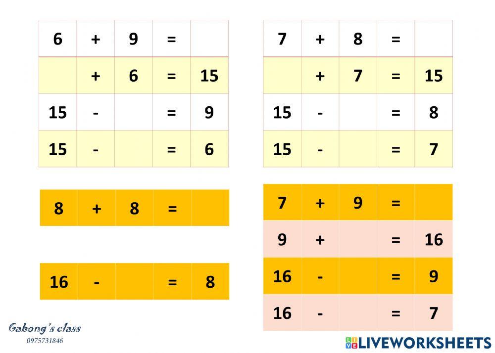 Cộng trừ trong phạm vi 20