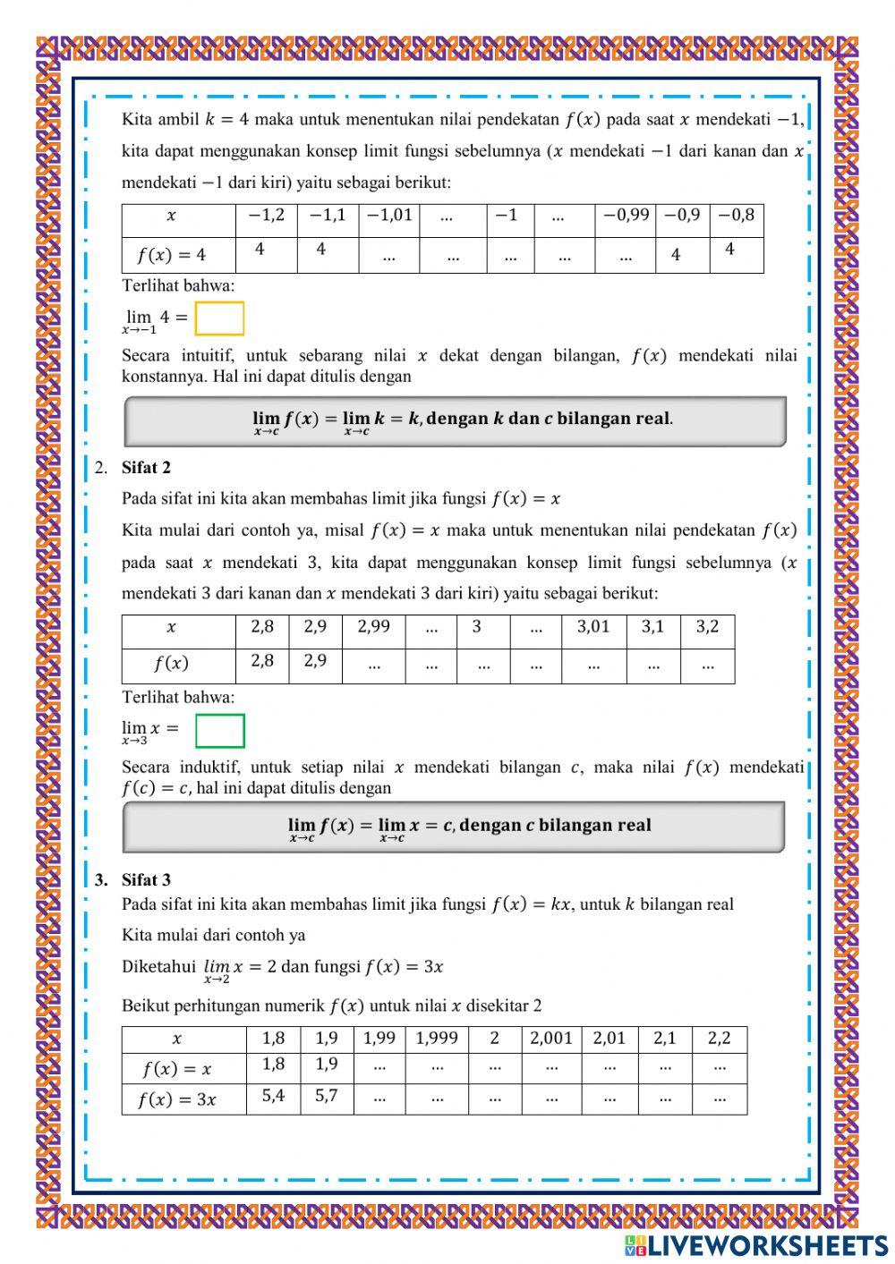 Sifat-Sifat Limit Fungsi