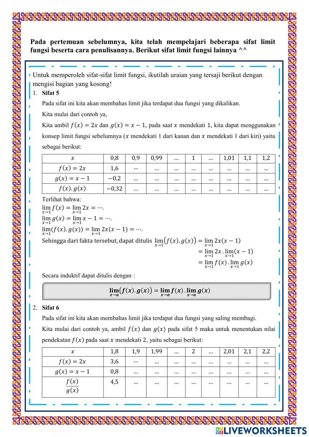 Sifat-sifat Limit Fungsi Lanjutan